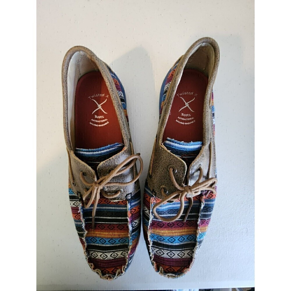 Twisted X Womens Boat Shoe Driving Moc Aztec Print Sz 9.5 See pics for condition